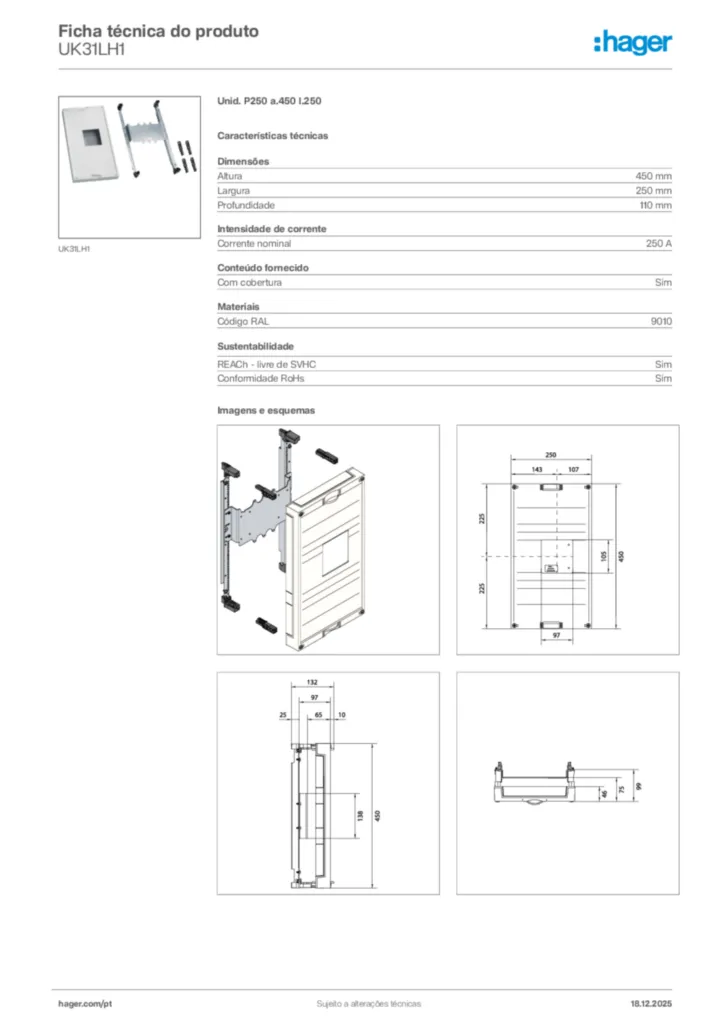 Imagem Hager Ficha técnica do produto UK31LH1 | Hager Portugal