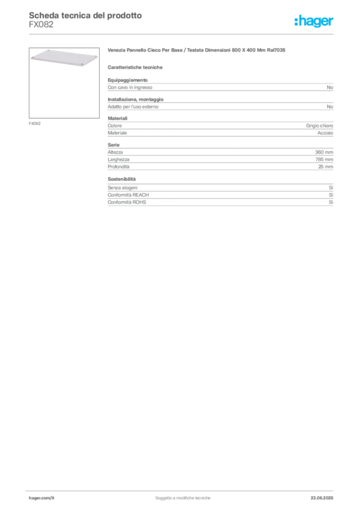 Immagine Hager Scheda tecnica del prodotto FX082 | Hager Italia