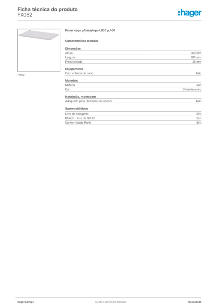 Imagem Hager Ficha técnica do produto FX082 | Hager Portugal