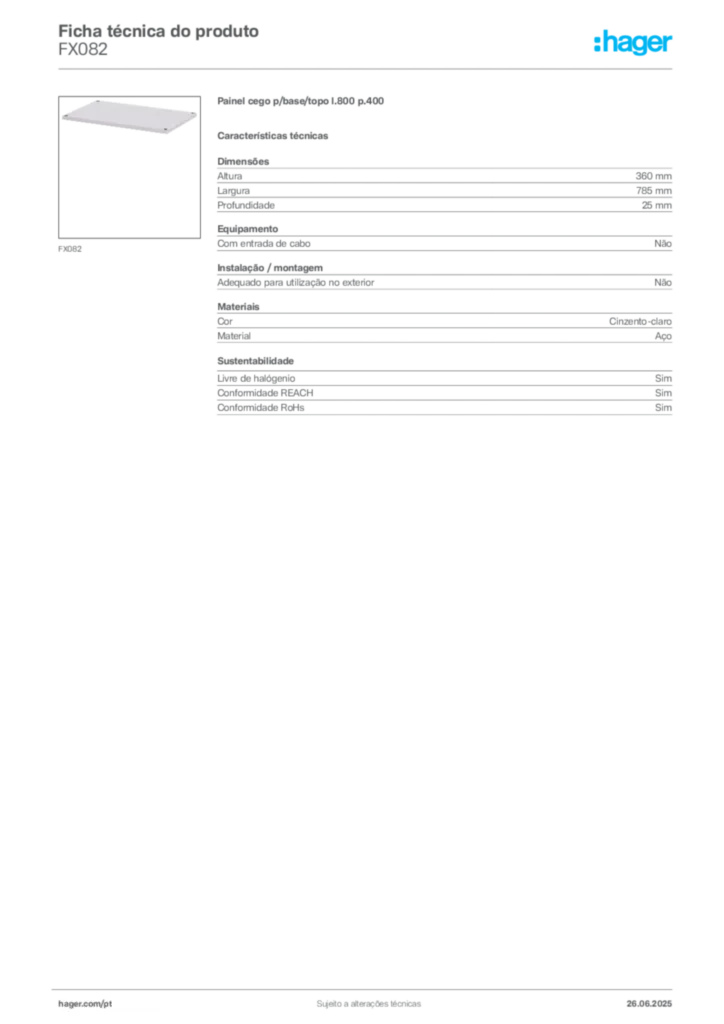 Imagem Hager Ficha técnica do produto FX082 | Hager Portugal