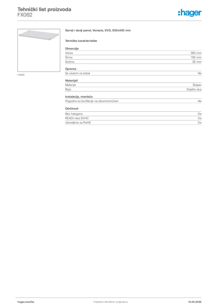 Slika Hager Tehnički list proizvoda FX082  | Hager