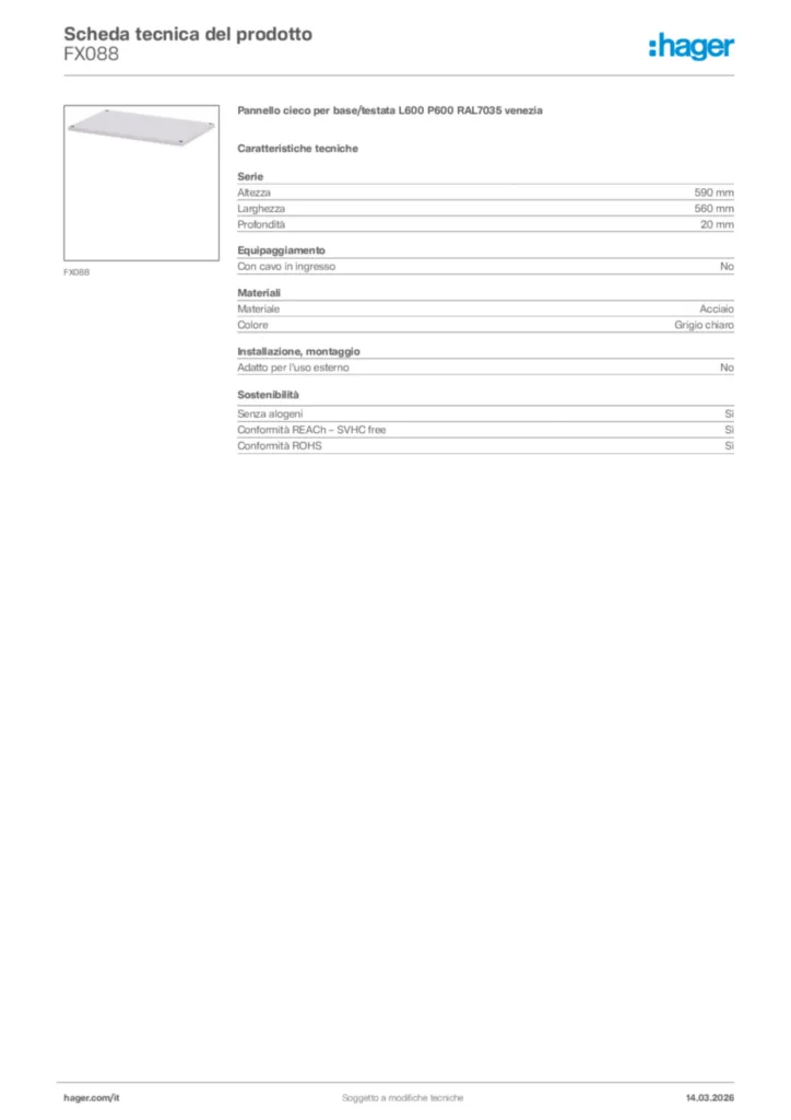 Immagine Hager Scheda tecnica del prodotto FX088 | Hager Italia