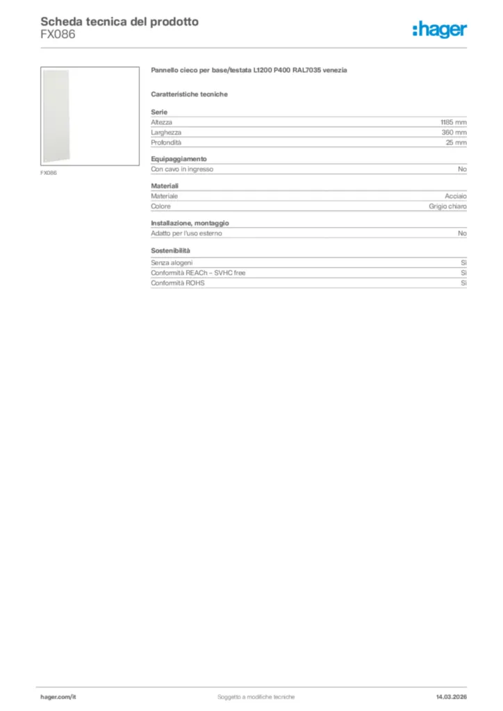 Immagine Hager Scheda tecnica del prodotto FX086 | Hager Italia