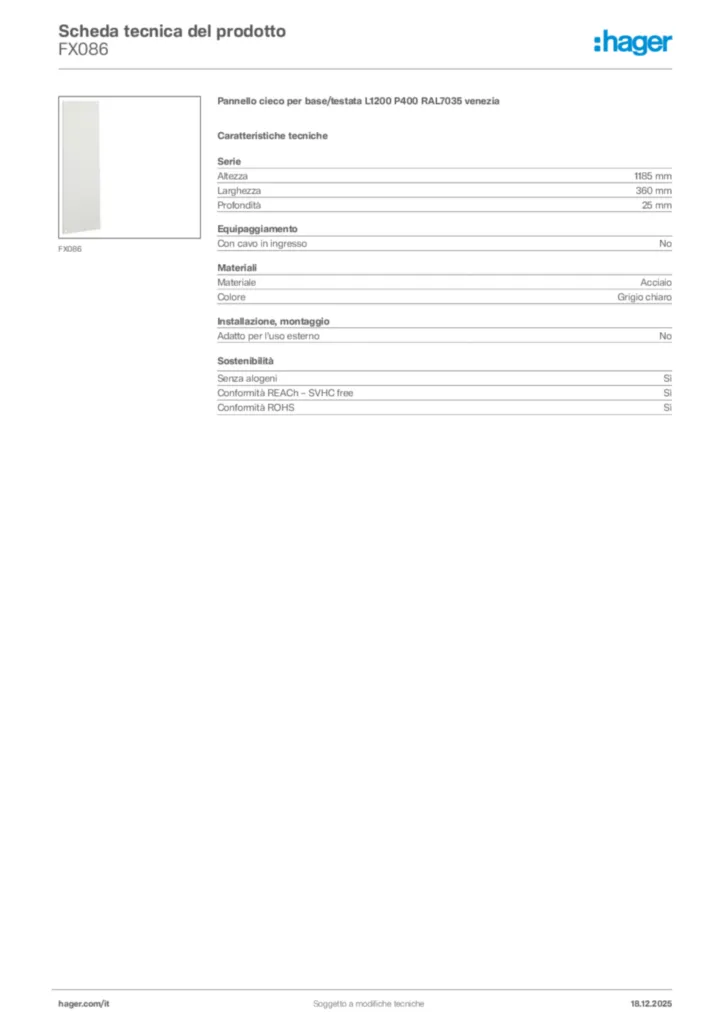Immagine Hager Scheda tecnica del prodotto FX086 | Hager Italia