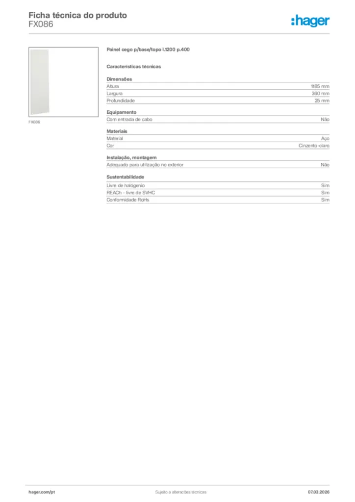 Imagem Hager Ficha técnica do produto FX086 | Hager Portugal