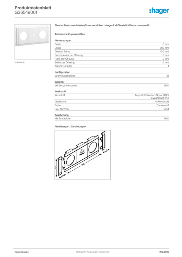 Bild Hager Produktdatenblatt G36549001 | Hager Deutschland