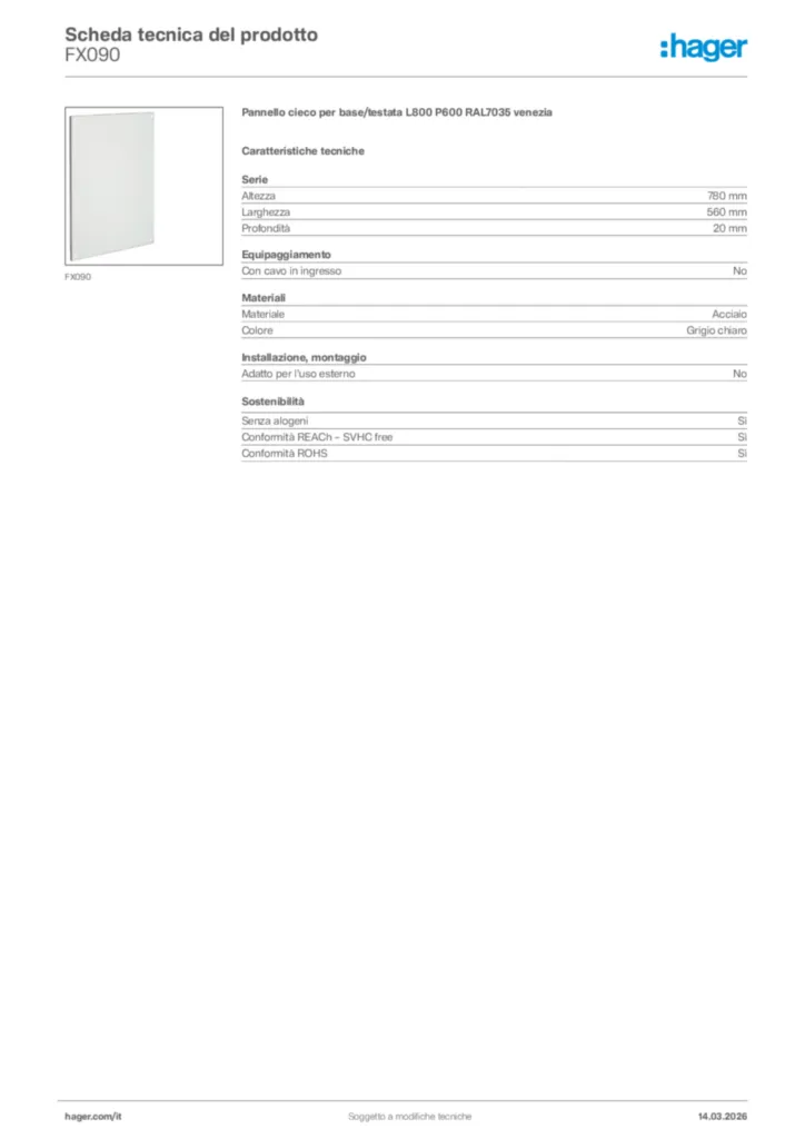 Immagine Hager Scheda tecnica del prodotto FX090 | Hager Italia