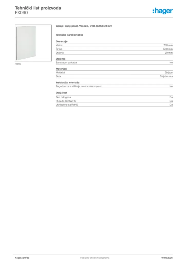 Slika Hager Tehnički list proizvoda FX090  | Hager