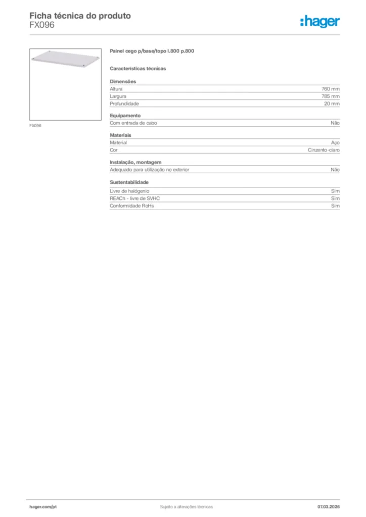 Imagem Hager Ficha técnica do produto FX096 | Hager Portugal