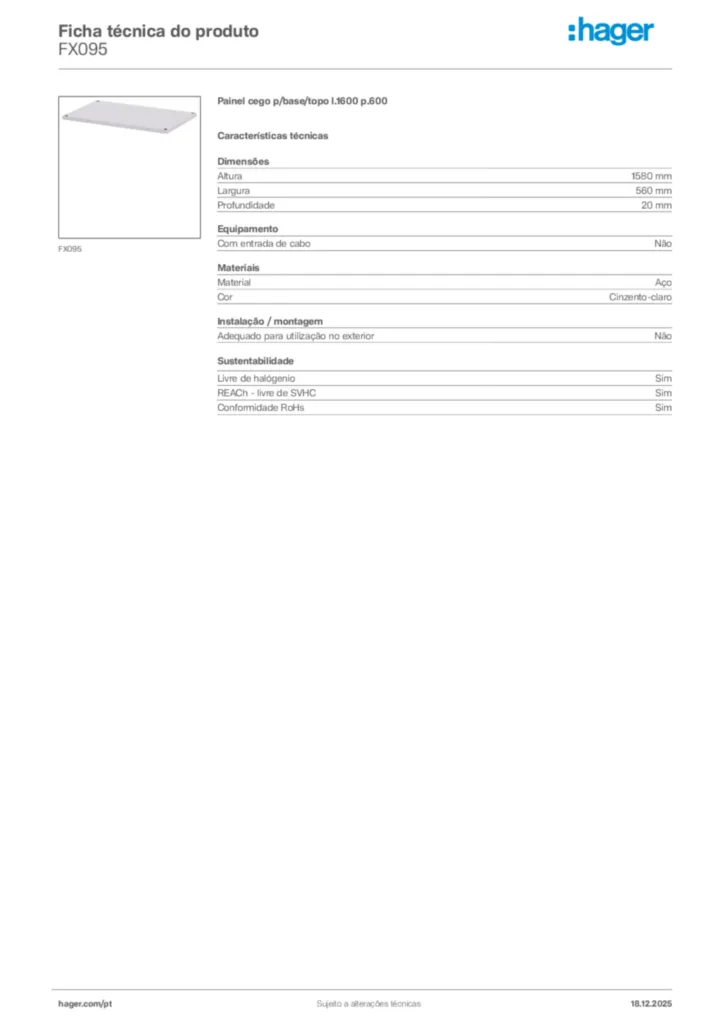 Imagem Hager Ficha técnica do produto FX095 | Hager Portugal