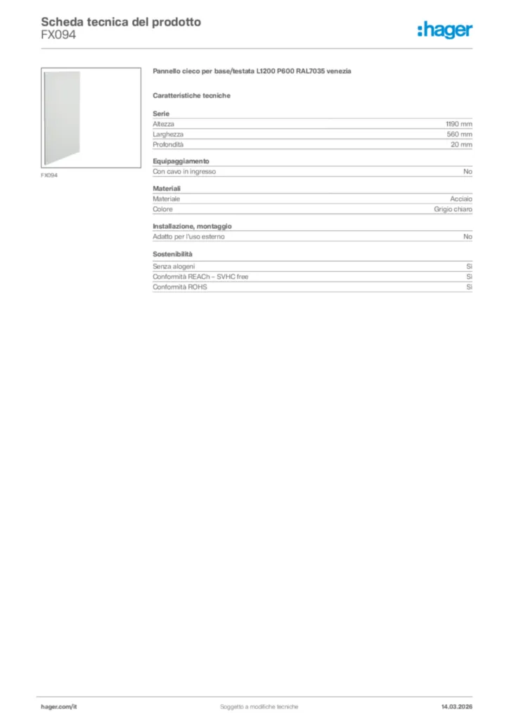 Immagine Hager Scheda tecnica del prodotto FX094 | Hager Italia