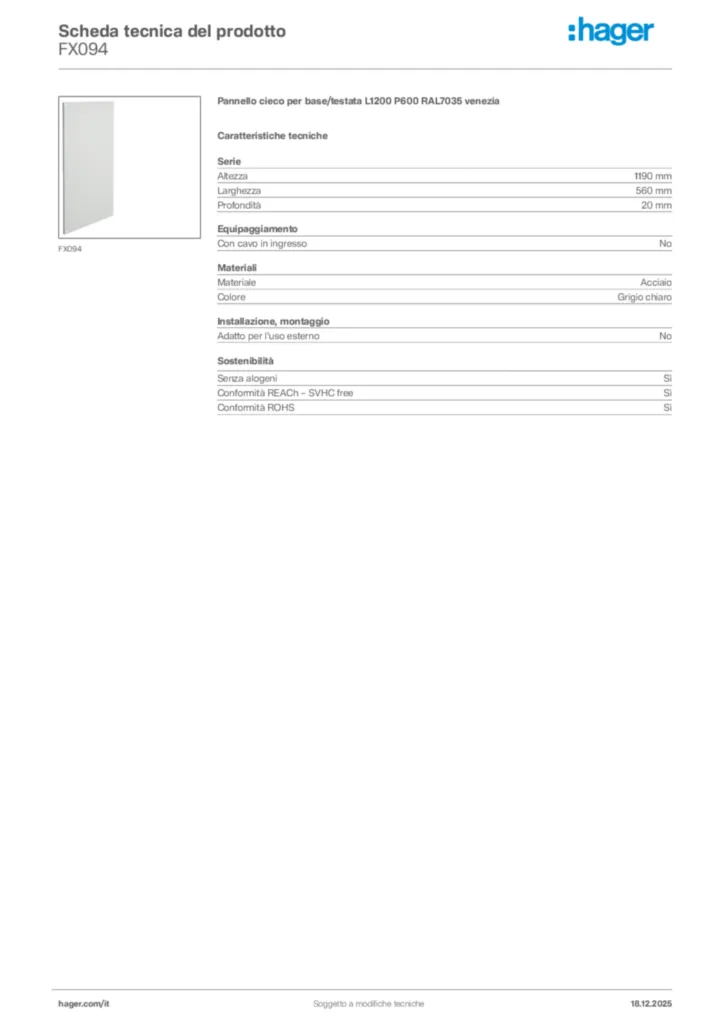Immagine Hager Scheda tecnica del prodotto FX094 | Hager Italia