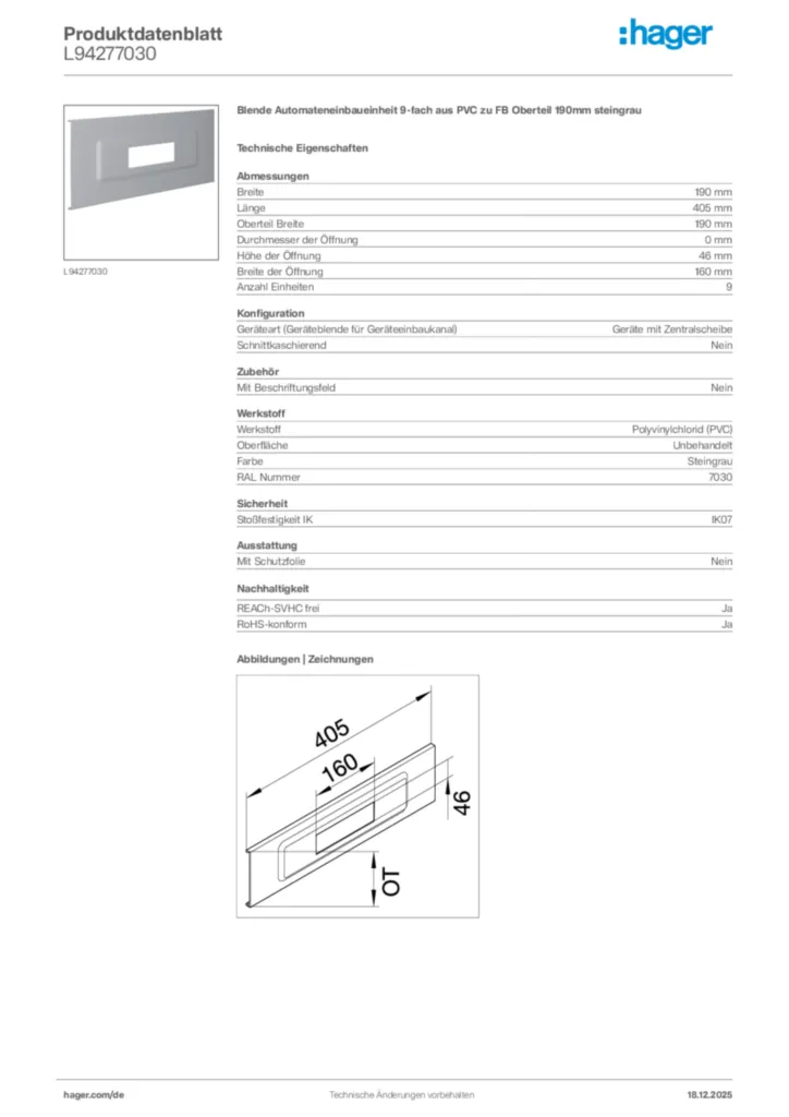 Bild Hager Produktdatenblatt L94277030 | Hager Deutschland