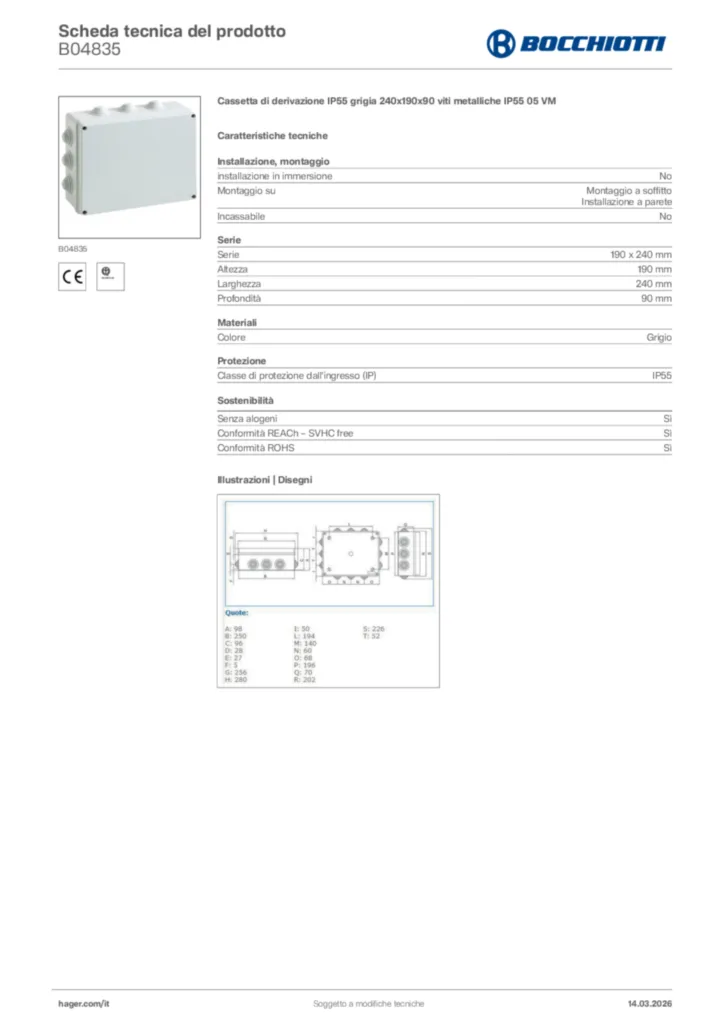 Immagine Bocchiotti Scheda tecnica del prodotto B04835 | Hager Italia