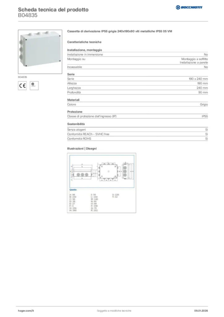 Immagine Bocchiotti Scheda tecnica del prodotto B04835 | Hager Italia