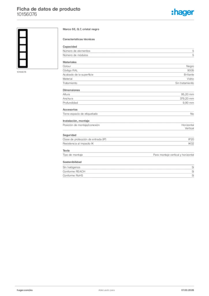 Imagen Hager Ficha de datos de producto 10156076 | Hager España