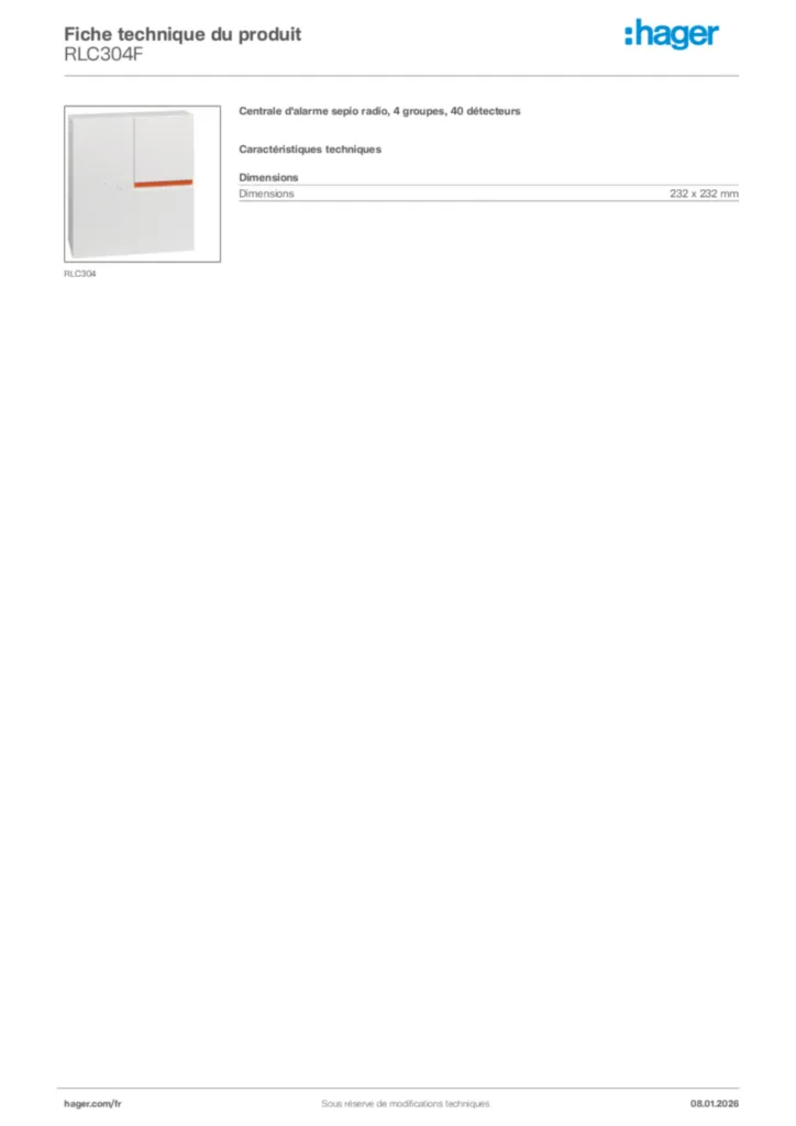 Image Hager Fiche technique du produit RLC304F | Hager France