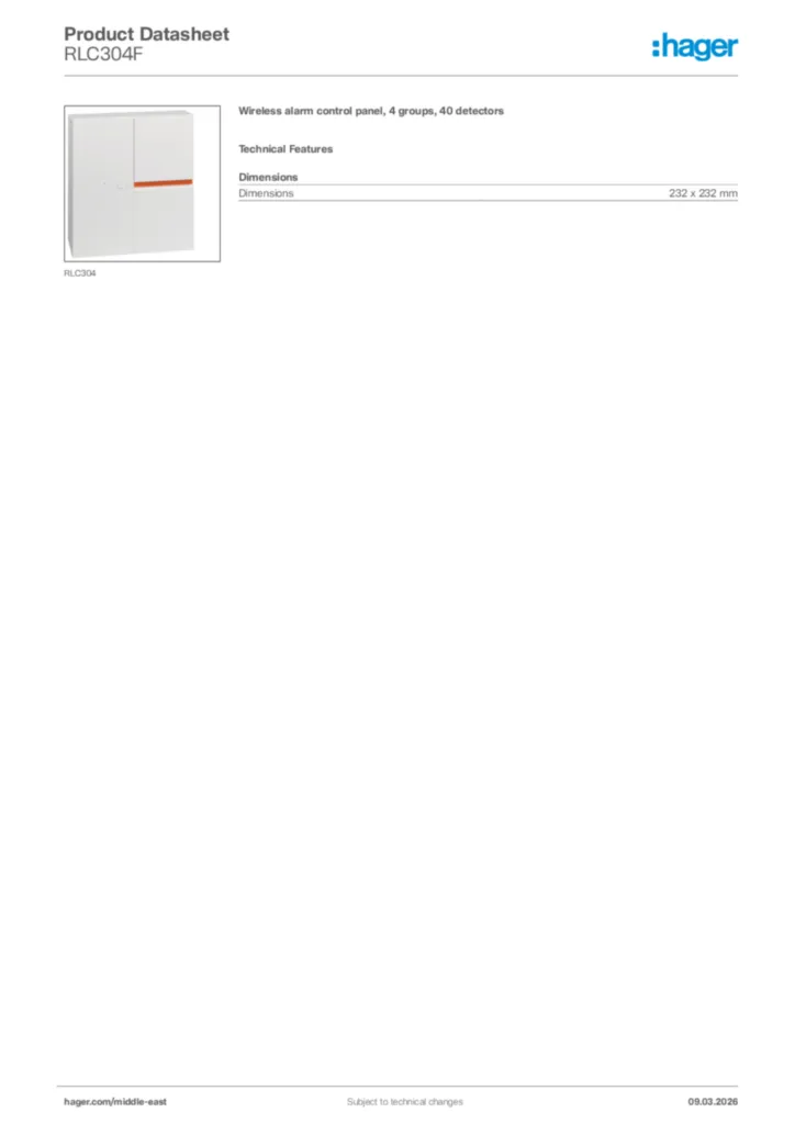 Image Hager Product data sheet RLC304F  | Hager