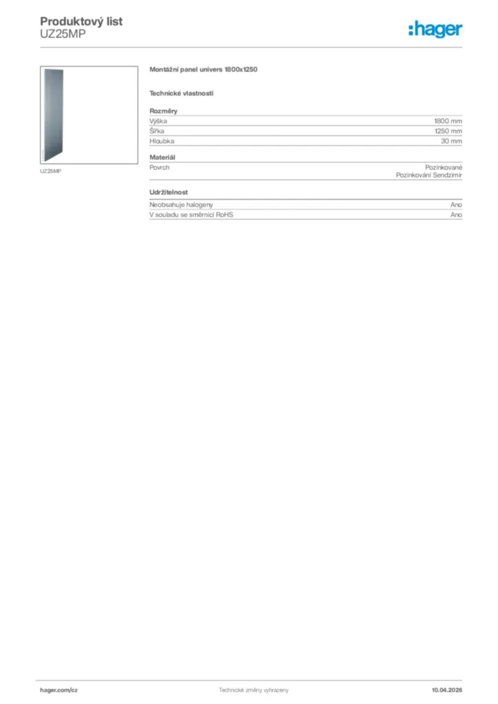 Obrázek Hager Product data sheet UZ25MP | Hager