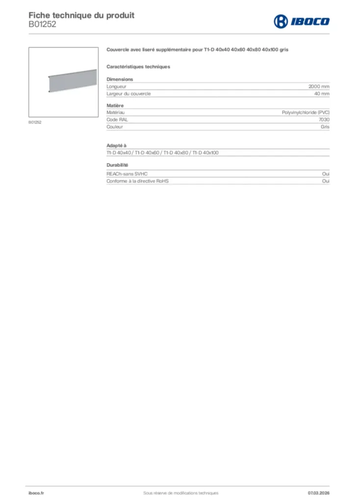 Image Iboco Fiche technique du produit B01252 | Hager France