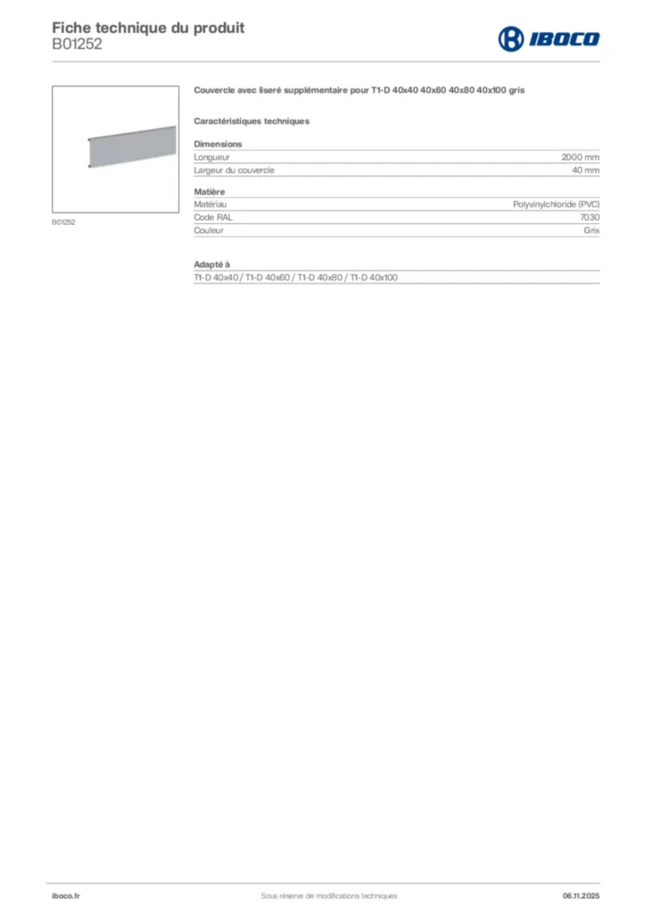 Image Iboco Fiche technique du produit B01252 | Hager France