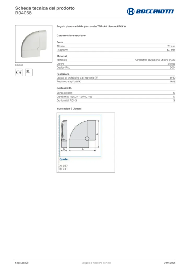 Immagine Bocchiotti Scheda tecnica del prodotto B04066 | Hager Italia