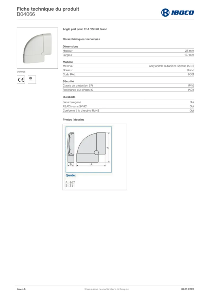 Image Iboco Fiche technique du produit B04066 | Hager France