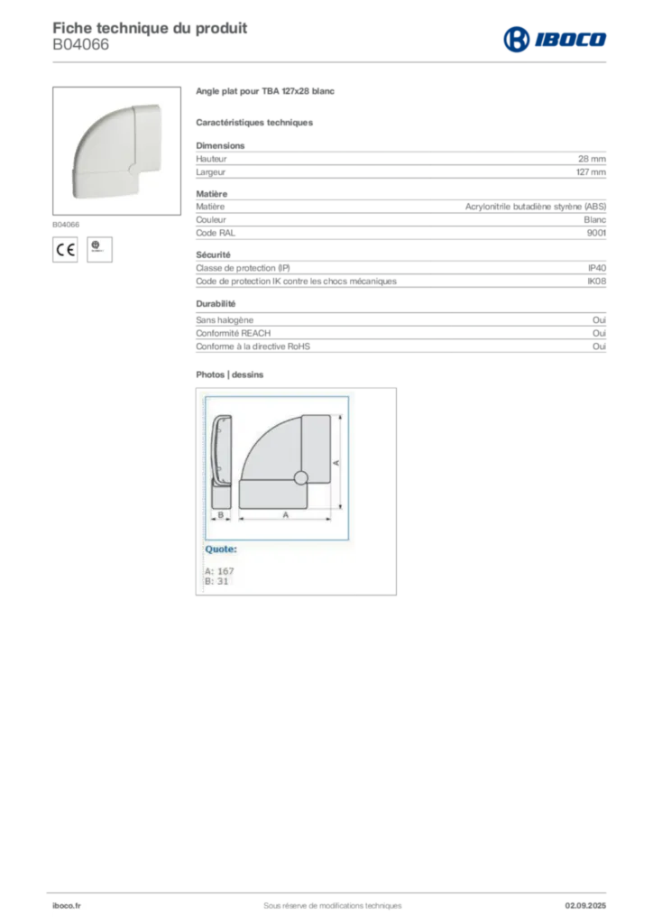 Image Iboco Fiche technique du produit B04066 | Hager France