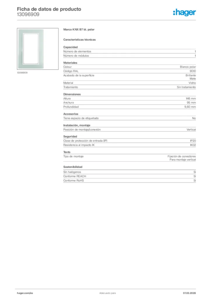 Imagen Hager Ficha de datos de producto 13096909 | Hager España