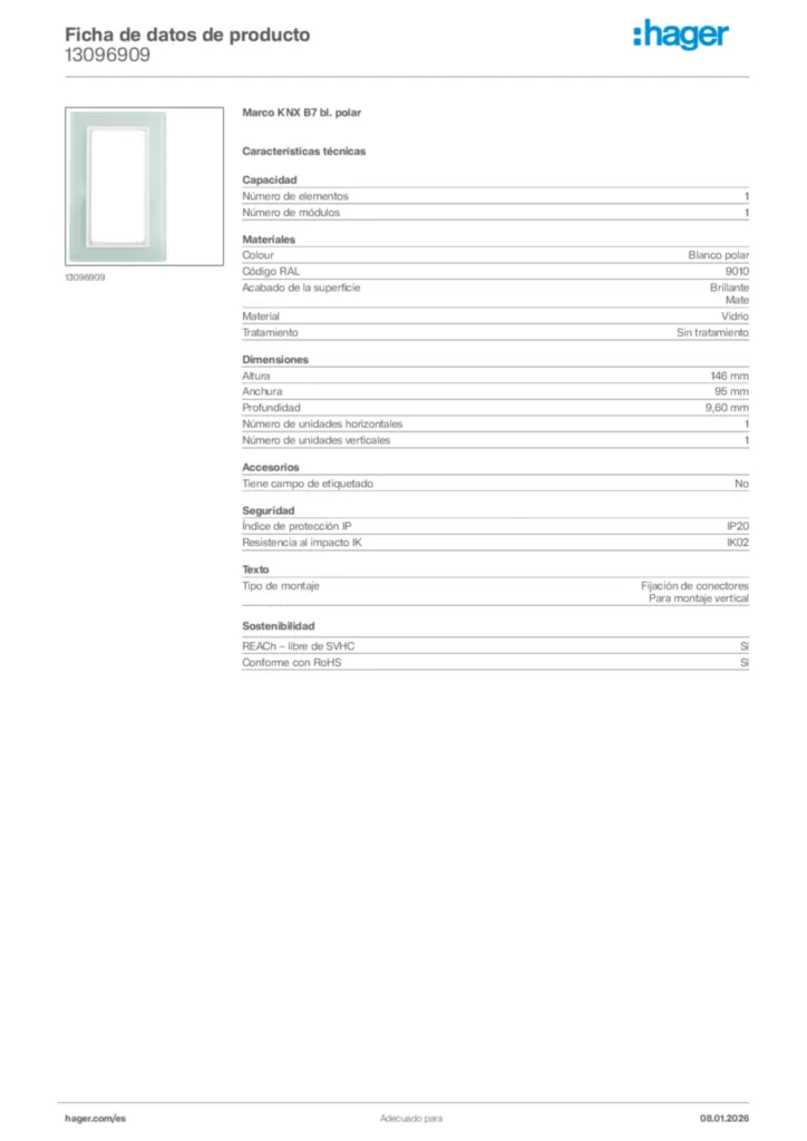 Imagen Hager Ficha de datos de producto 13096909 | Hager España