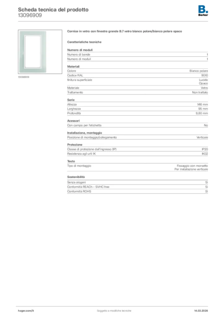 Immagine Berker Scheda tecnica del prodotto 13096909 | Hager Italia