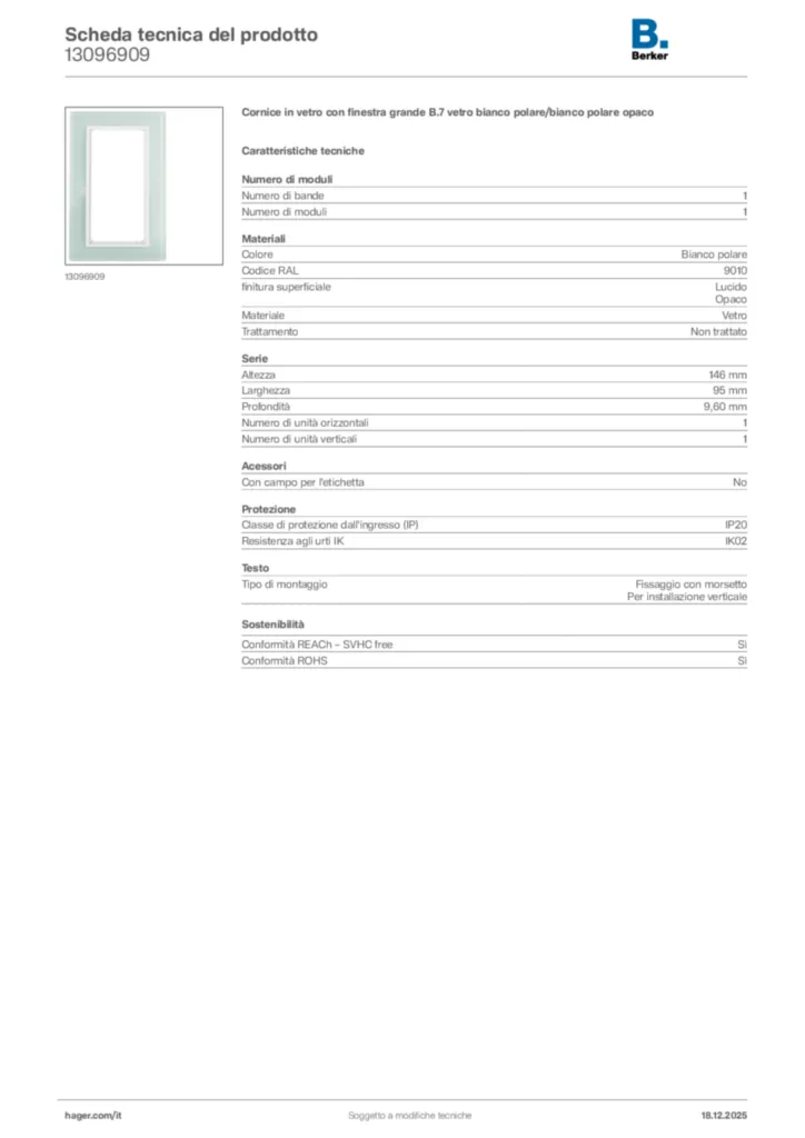 Immagine Berker Scheda tecnica del prodotto 13096909 | Hager Italia