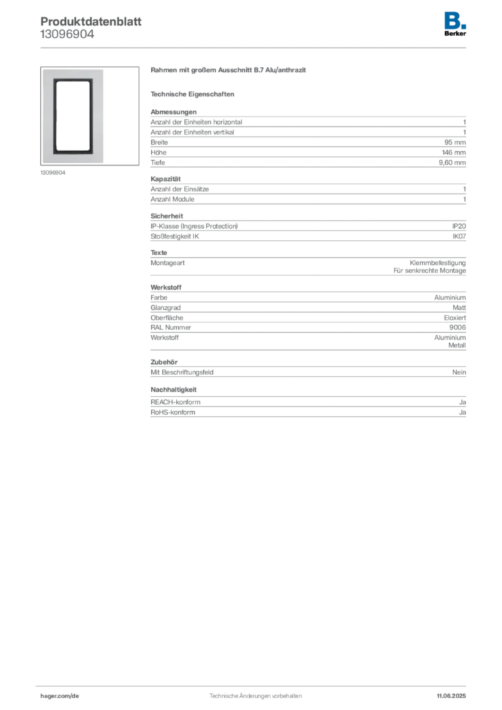 Bild Berker Produktdatenblatt 13096904 | Hager Deutschland