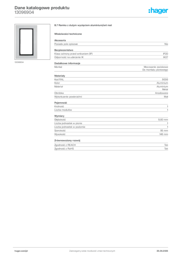 Zdjęcie Hager Karta katalogowa 13096904 | Hager Polska