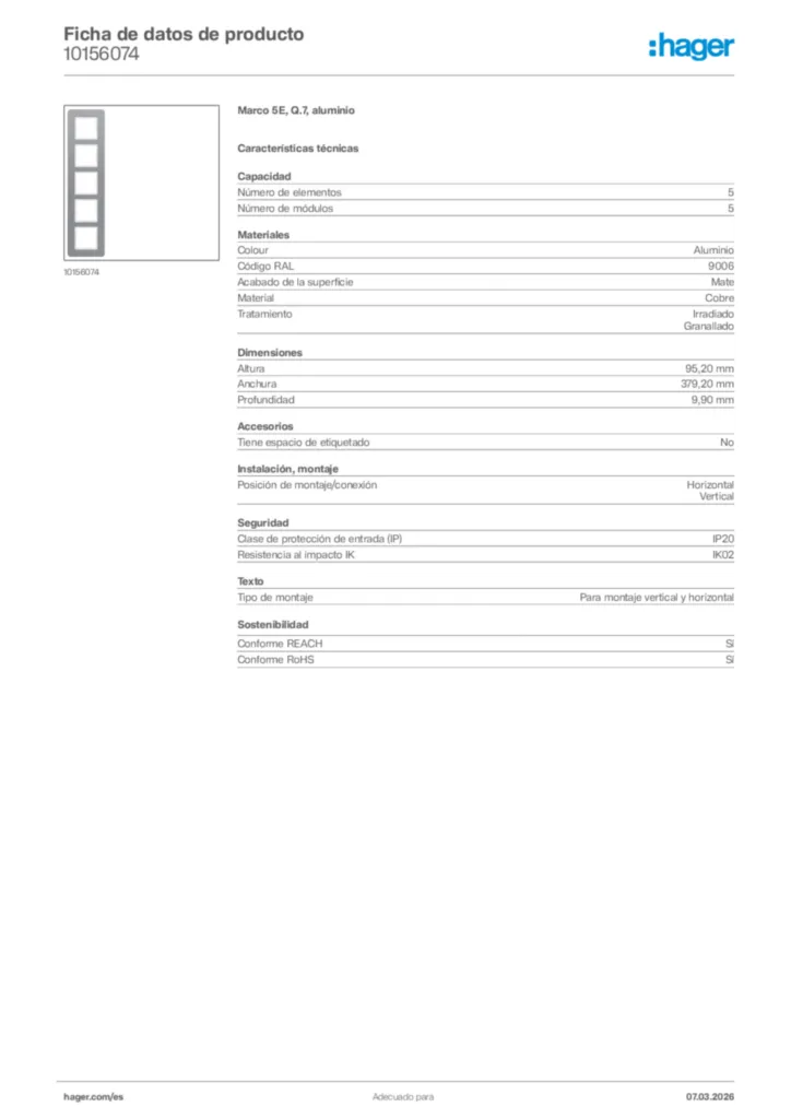 Imagen Hager Ficha de datos de producto 10156074 | Hager España
