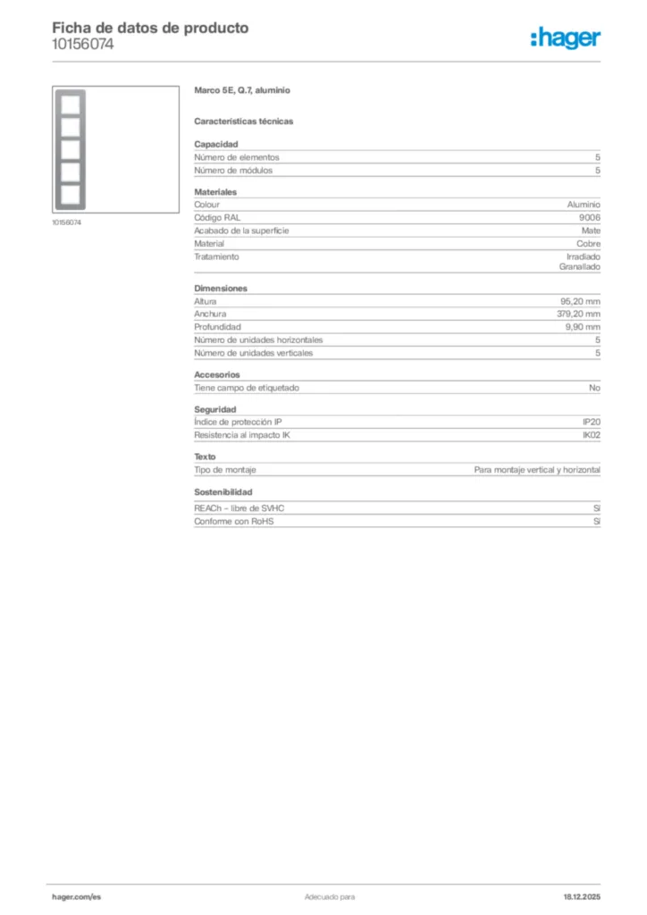 Imagen Hager Ficha de datos de producto 10156074 | Hager España