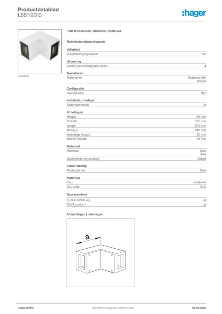 Afbeelding Hager Productdatablad L68119010 | Hager Nederland