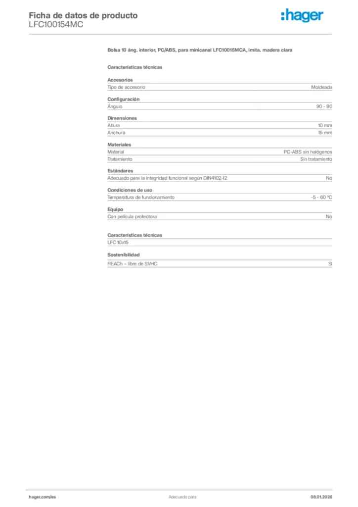Imagen Hager Ficha de datos de producto LFC100154MC | Hager España