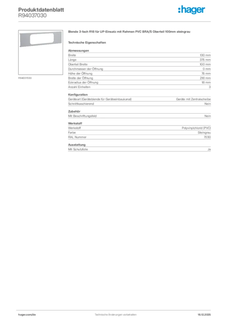 Bild Hager Produktdatenblatt R94037030 | Hager Deutschland