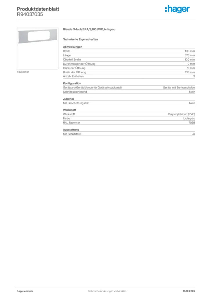 Bild Hager Produktdatenblatt R94037035 | Hager Deutschland