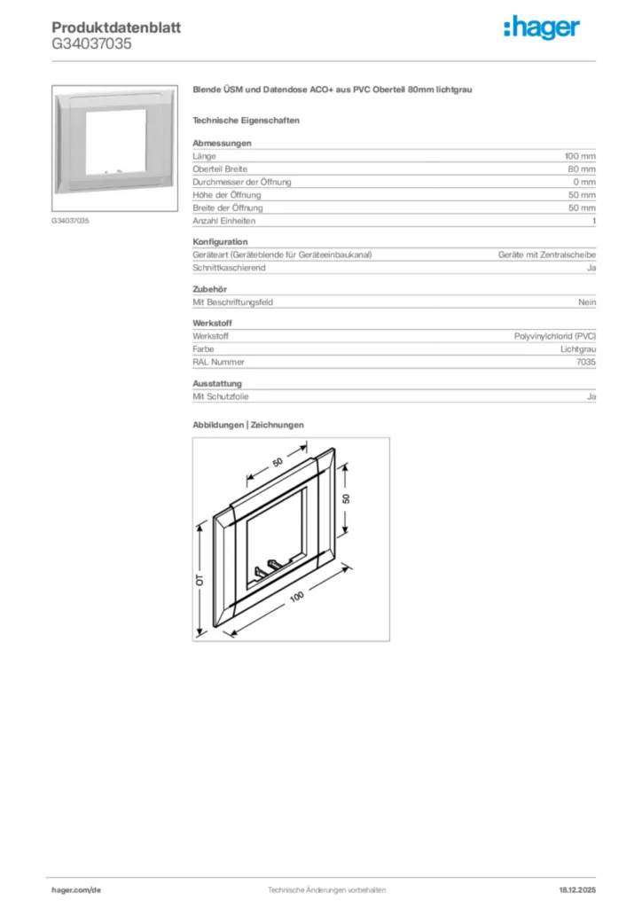 Bild Hager Produktdatenblatt G34037035 | Hager Deutschland