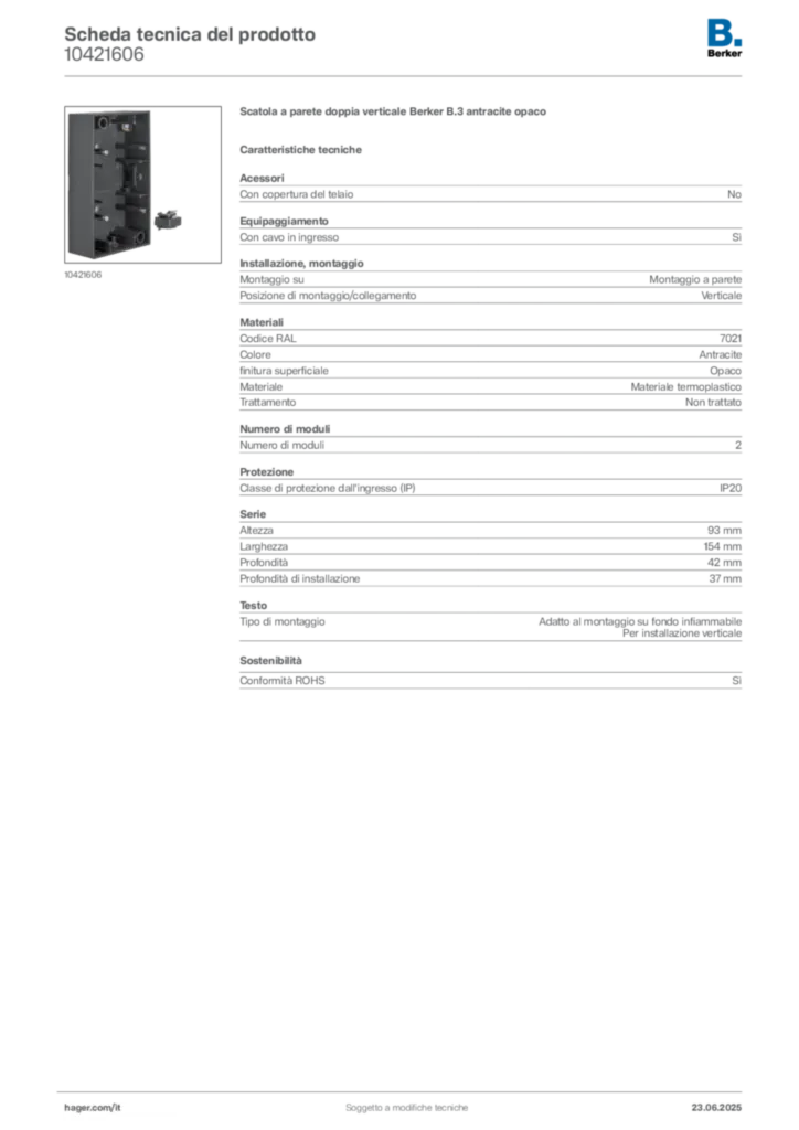 Immagine Berker Scheda tecnica del prodotto 10421606 | Hager Italia