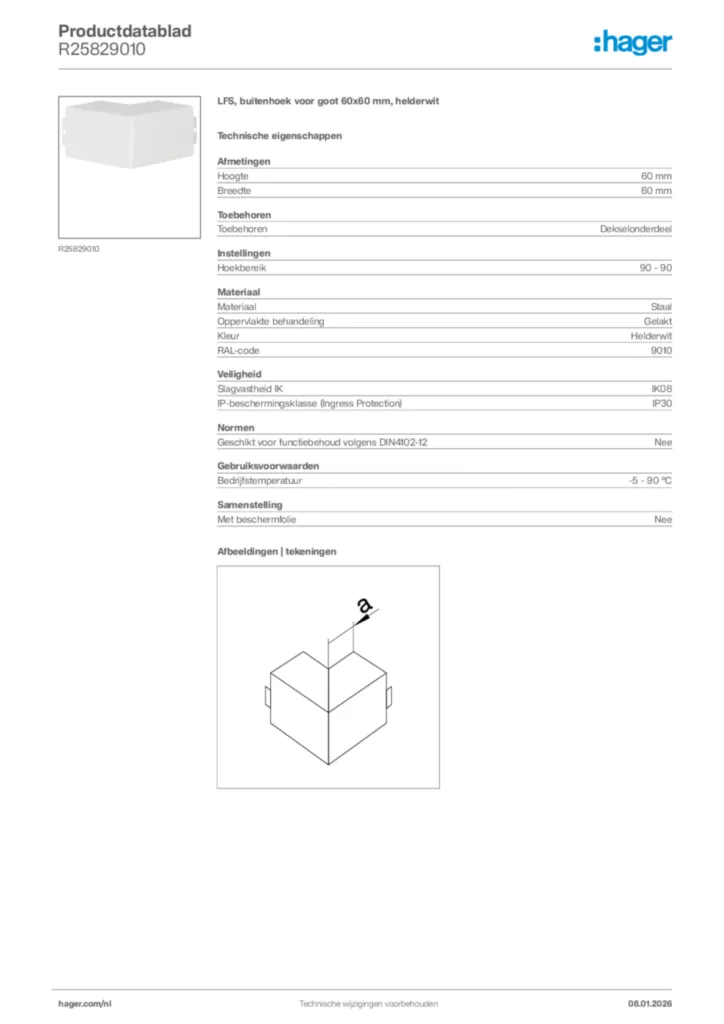 Afbeelding Hager Productdatablad R25829010 | Hager Nederland
