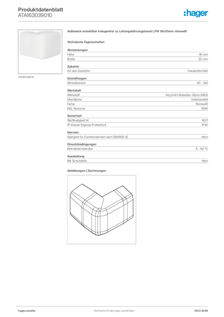 Bild Hager Produktdatenblatt ATA163039010 | Hager Deutschland