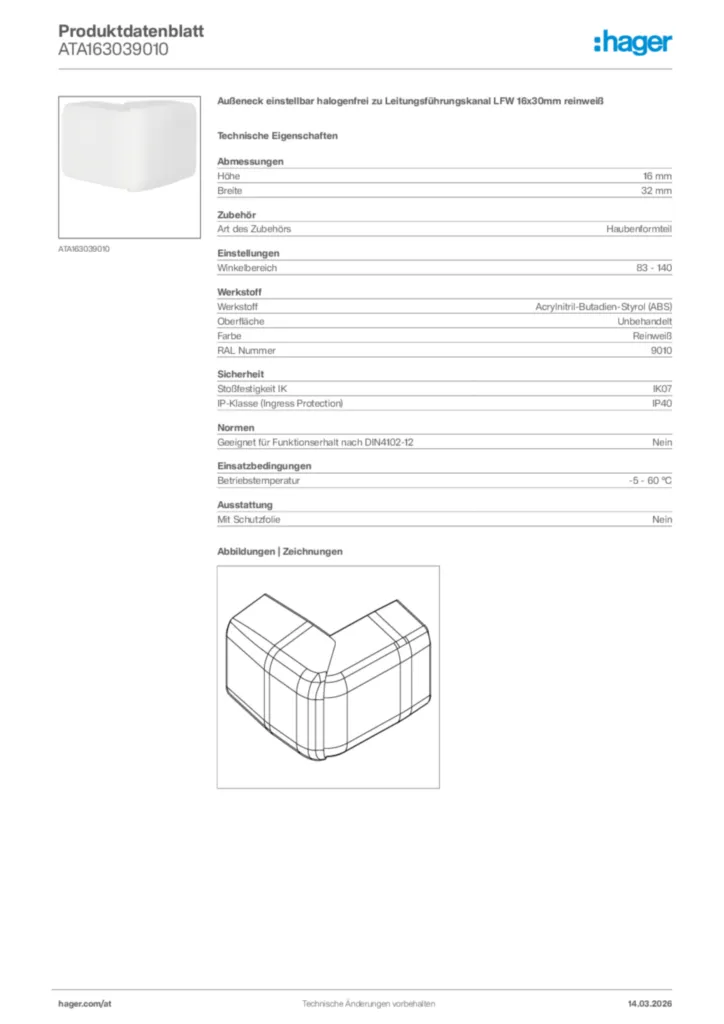 Bild Hager Produktdatenblatt ATA163039010 | Hager Deutschland