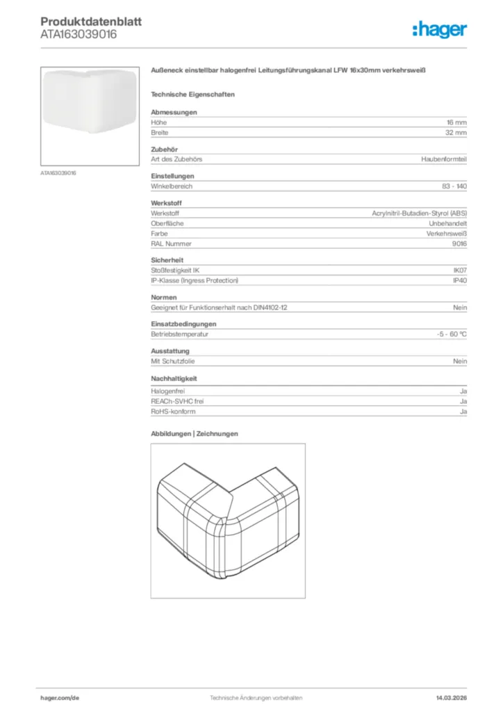 Bild Hager Produktdatenblatt ATA163039016 | Hager Deutschland