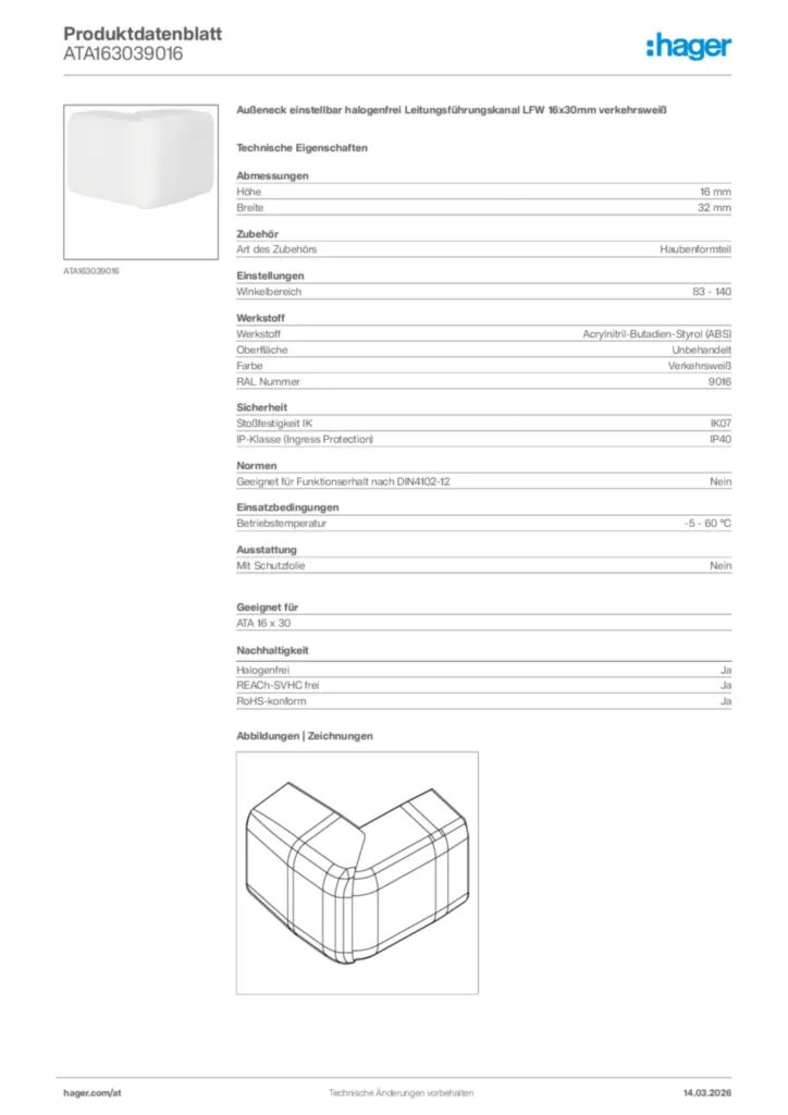 Bild Hager Produktdatenblatt ATA163039016 | Hager Deutschland