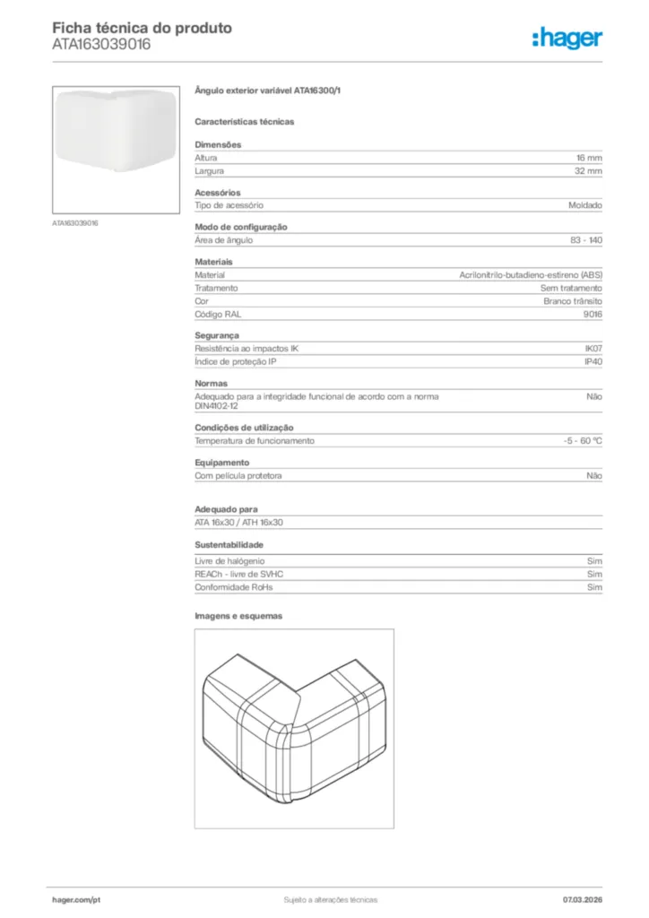 Imagem Hager Ficha técnica do produto ATA163039016 | Hager Portugal