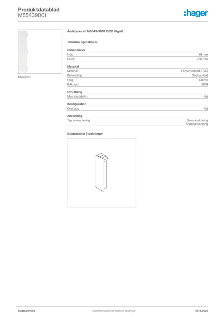 Bild Hager Produktdatablad M55439001 | Hager Sverige