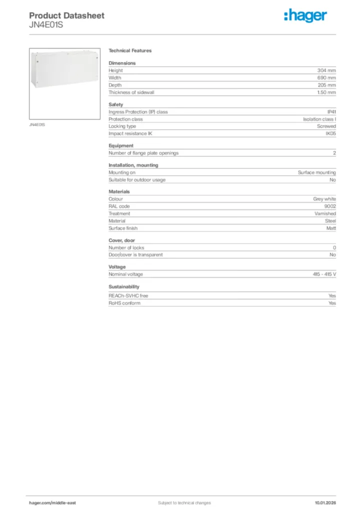 Image Hager Product data sheet JN4E01S  | Hager